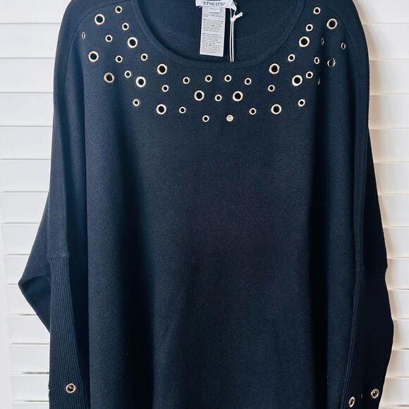 Chico’s Size 1 Grommet Detail Sweater Poncho - Picture 3 of 9